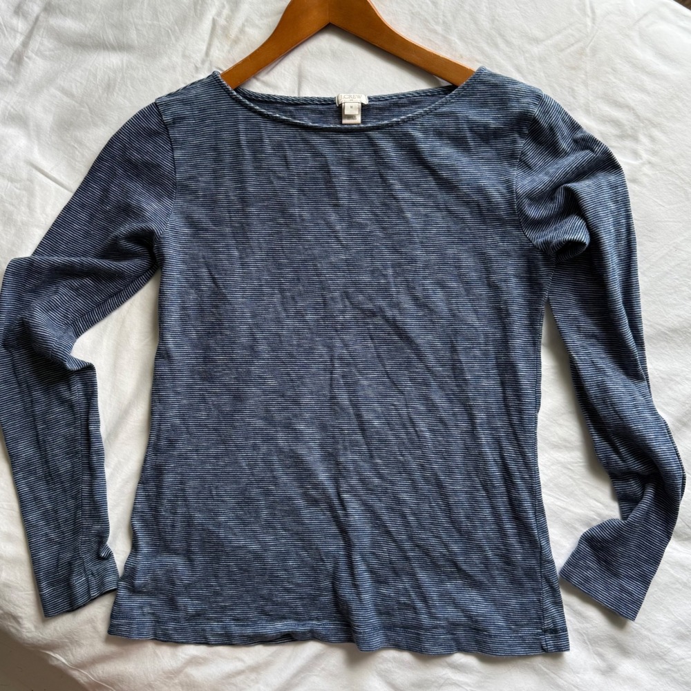 J.Crew Womens Blue White Striped Cotton Boatneck Long Sleeve Tee M Vacation